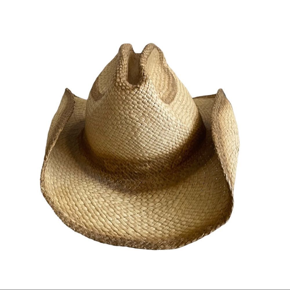 (SOLD) BULLHIDE Tan Woven Straw Western Cowboy Hat L - Picture 10 of 15